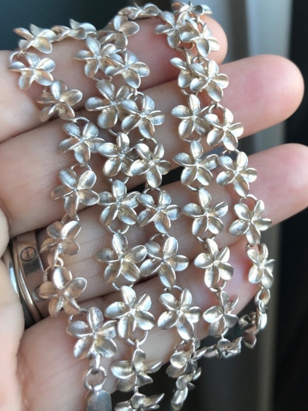 Vintage sterling silver Hawaii Hawaiian 47 plumeria flower flora lei necklace 18